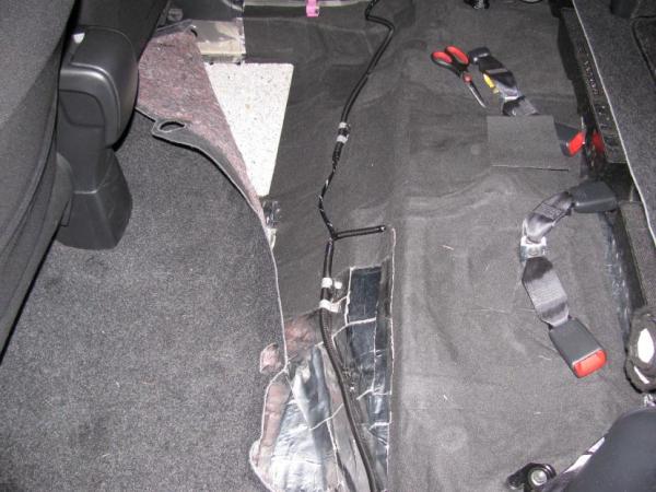 Passenger floor area, passenger side. I have layed the Ensolite on top of the RAAMmat up to the existing sound deadening material on the floor.