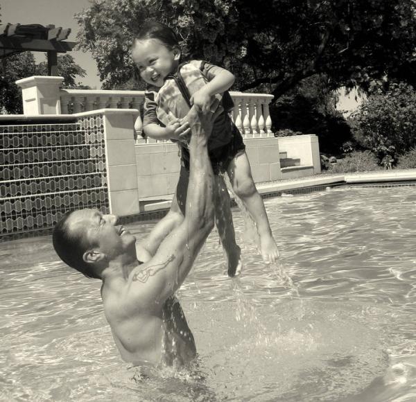 Me and my boy in the pool.